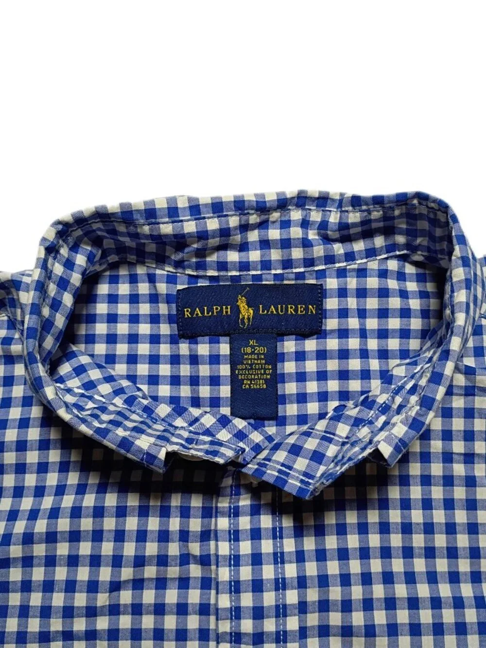 Ralph Lauren Polo Boys XL (18-20) Blue/White Button-Down Shirt Short Sleeve